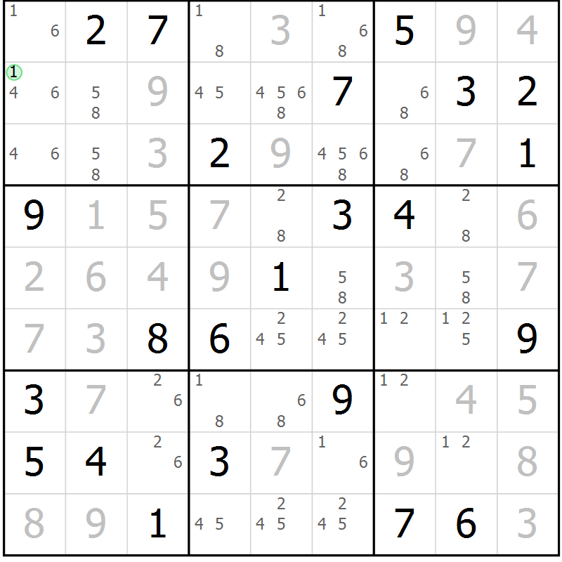 Position des candidats pour la solution de la Gr 74 page 77 du magazine de sudoku Virtuose n° 117