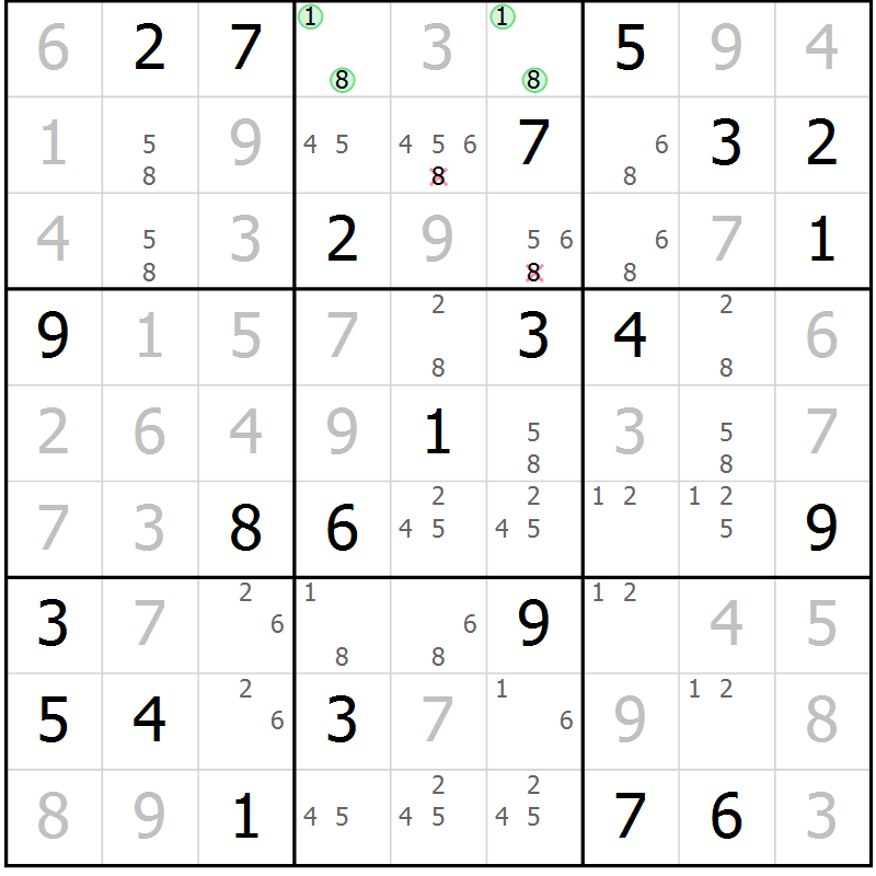 Position des candidats pour la solution de la Gr 74 page 77 du magazine de sudoku Virtuose n° 117