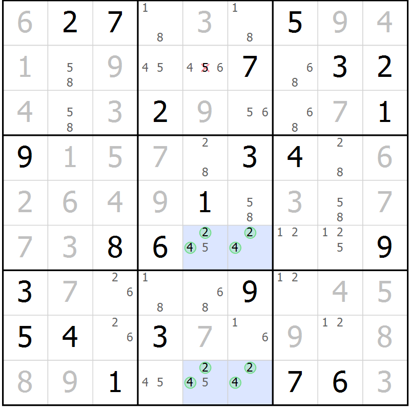 Position des candidats pour la solution de la Gr 74 page 77 du magazine de sudoku Virtuose n° 117