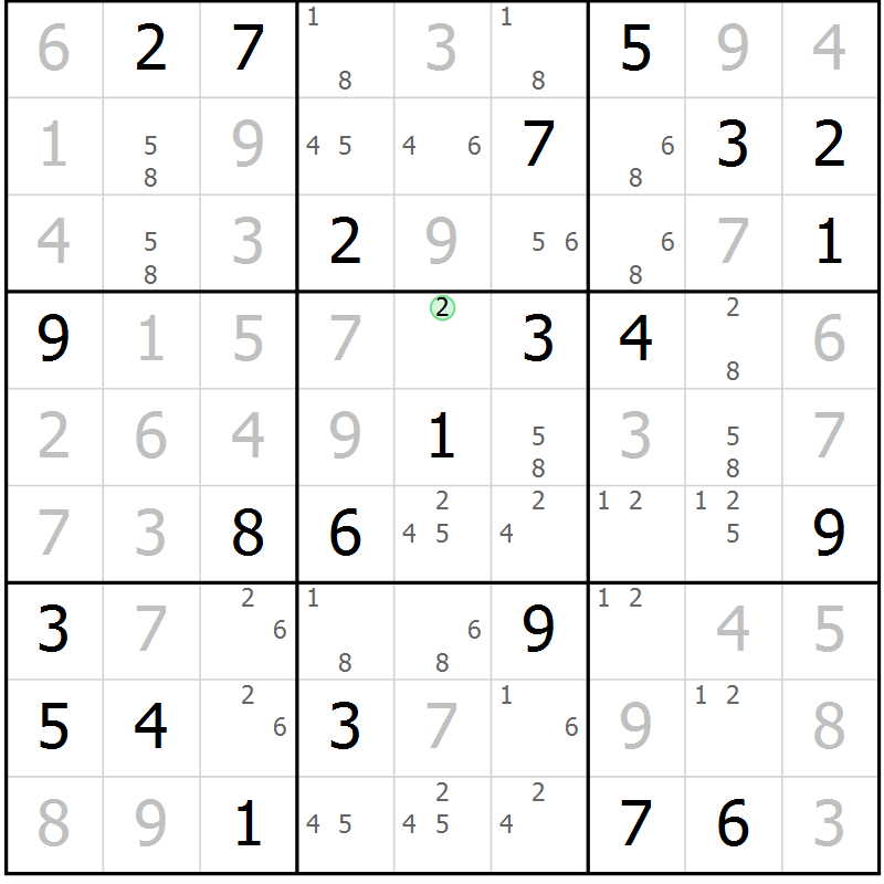 Position des candidats pour la solution de la Gr 74 page 77 du magazine de sudoku Virtuose n° 117