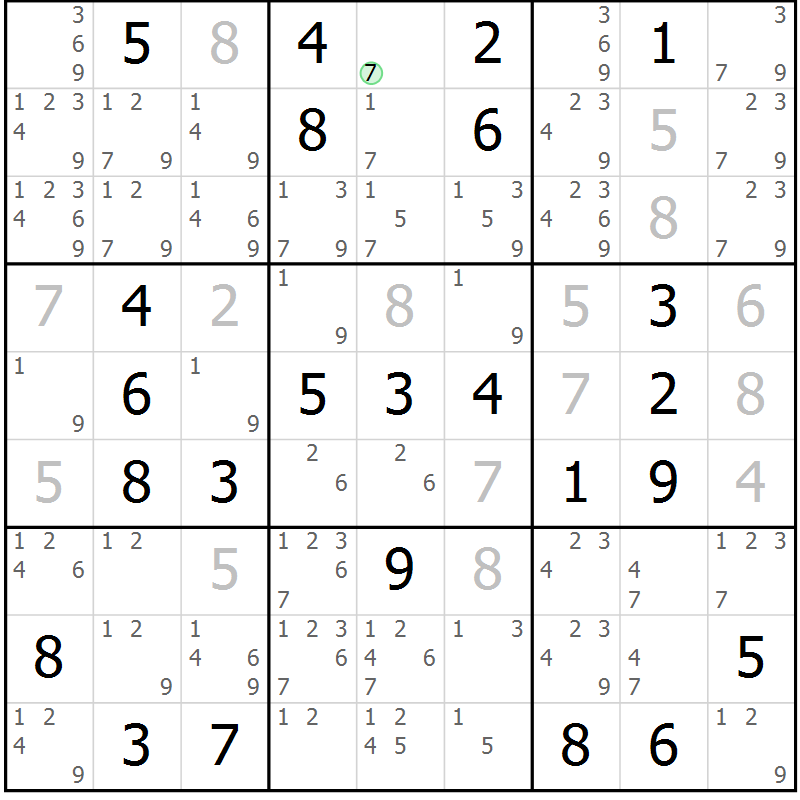 Position des candidats pour la solution de la Gr 75 page 78 du magazine de sudoku Virtuose n° 117