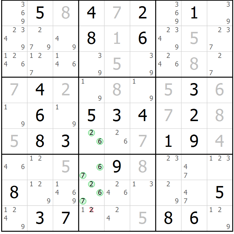Position des candidats pour la solution de la Gr 75 page 78 du magazine de sudoku Virtuose n° 117