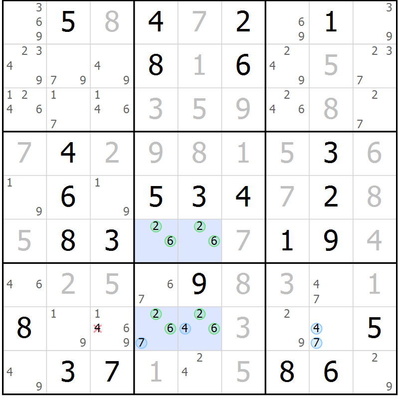 Position des candidats pour la solution de la Gr 75 page 78 du magazine de sudoku Virtuose n° 117