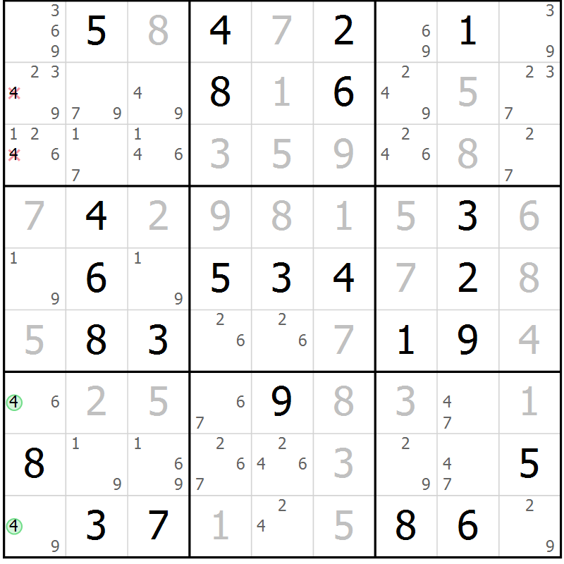 Position des candidats pour la solution de la Gr 75 page 78 du magazine de sudoku Virtuose n° 117