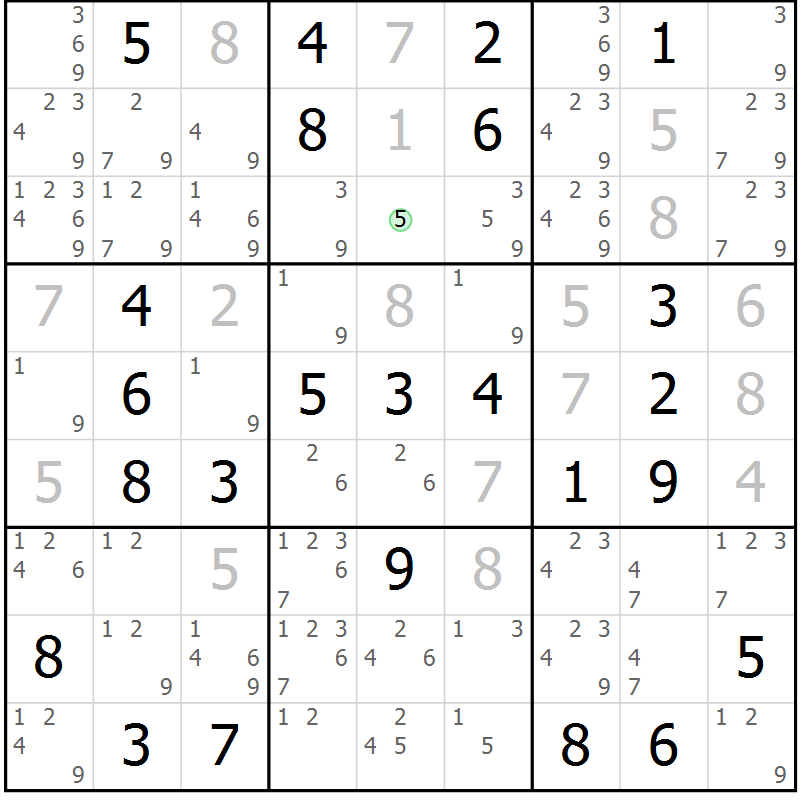 Position des candidats pour la solution de la Gr 75 page 78 du magazine de sudoku Virtuose n° 117