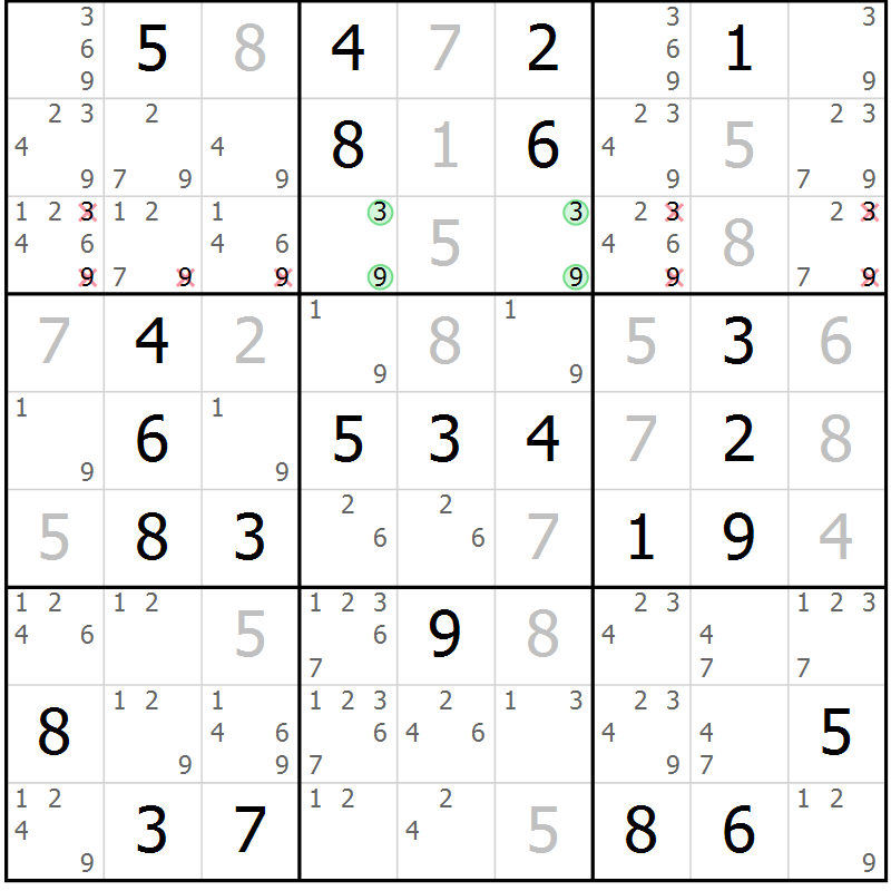 Position des candidats pour la solution de la Gr 75 page 78 du magazine de sudoku Virtuose n° 117