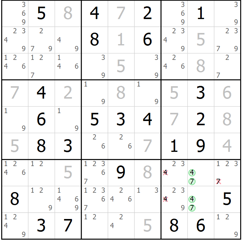 Position des candidats pour la solution de la Gr 75 page 78 du magazine de sudoku Virtuose n° 117