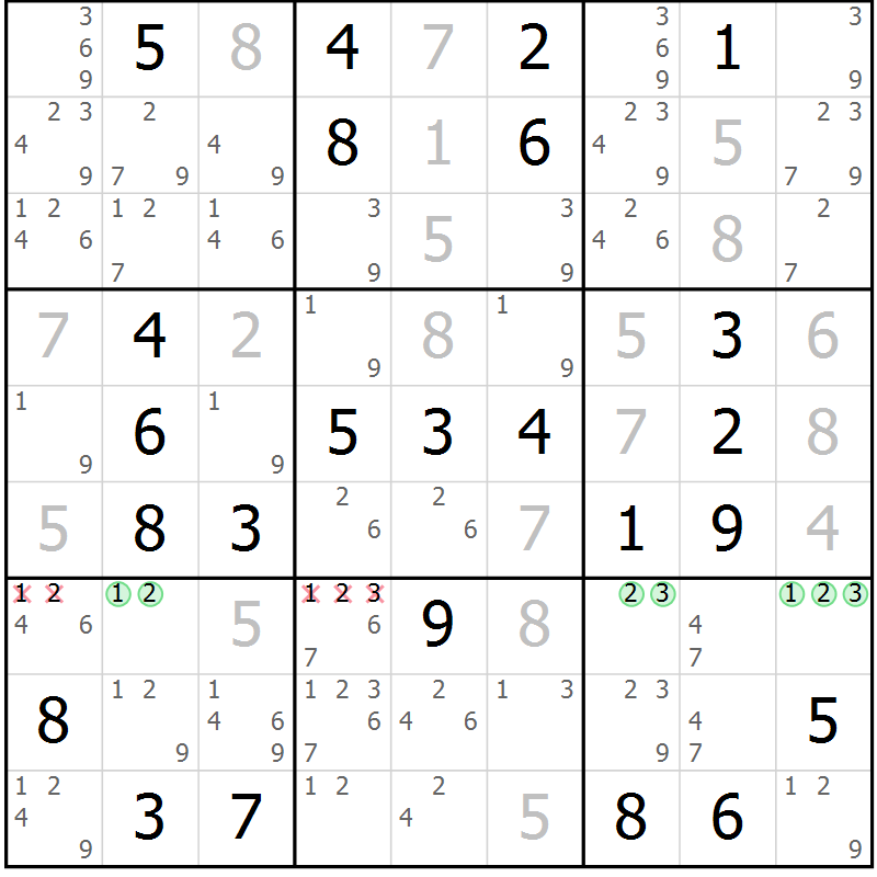 Position des candidats pour la solution de la Gr 75 page 78 du magazine de sudoku Virtuose n° 117