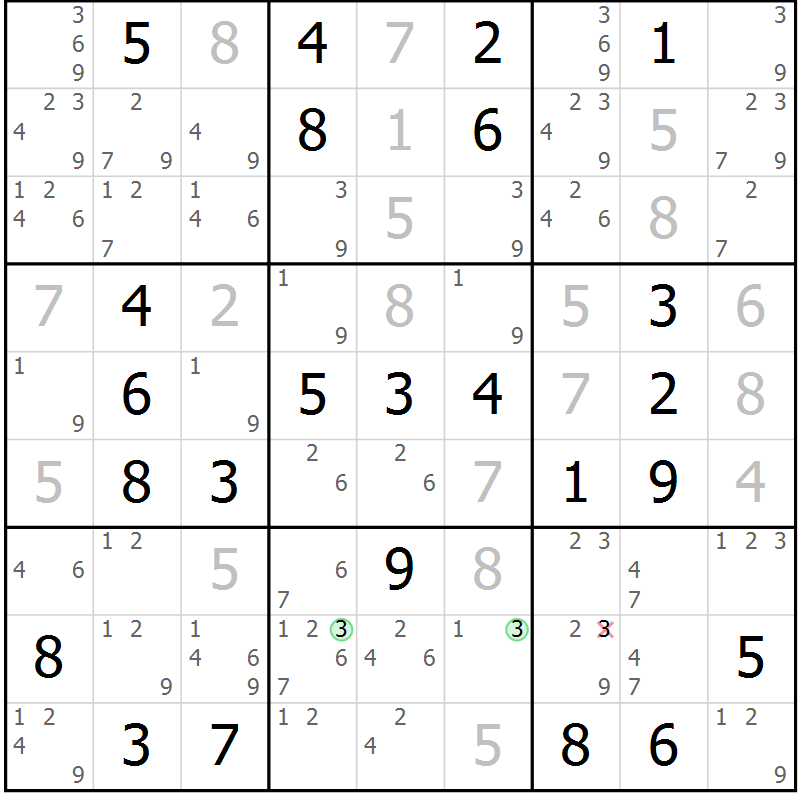 Position des candidats pour la solution de la Gr 75 page 78 du magazine de sudoku Virtuose n° 117