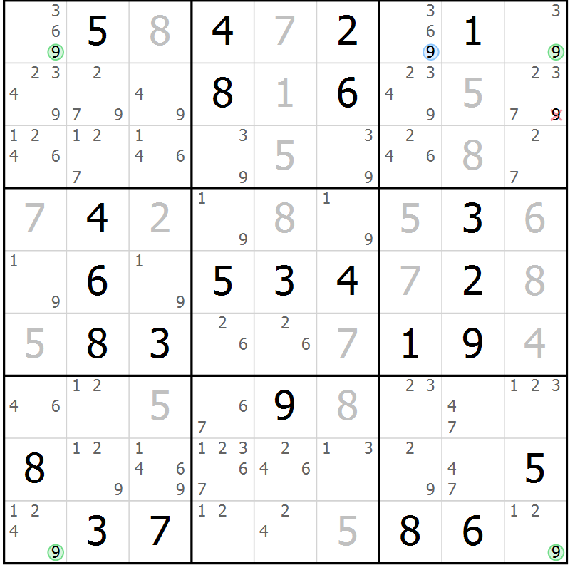 Position des candidats pour la solution de la Gr 75 page 78 du magazine de sudoku Virtuose n° 117