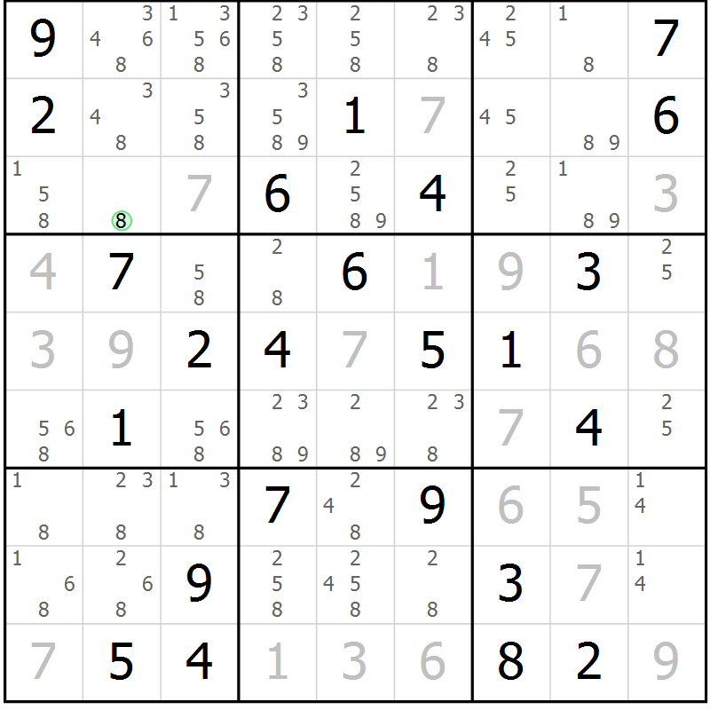 Position des candidats pour la solution de la Gr 76 page 79 du magazine de sudoku Virtuose n° 117