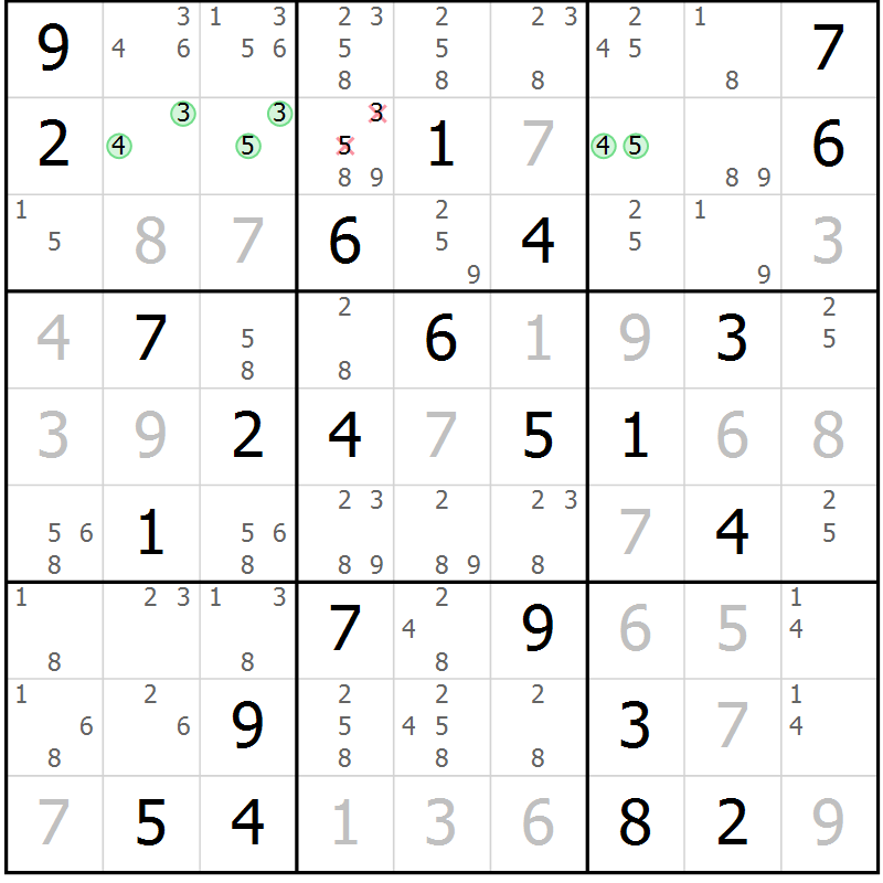 Position des candidats pour la solution de la Gr 76 page 79 du magazine de sudoku Virtuose n° 117
