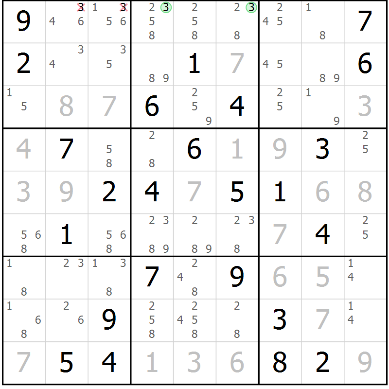 Position des candidats pour la solution de la Gr 76 page 79 du magazine de sudoku Virtuose n° 117