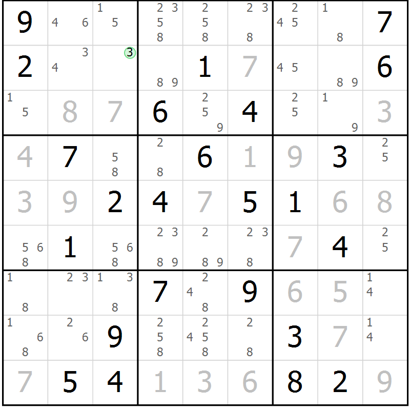 Position des candidats pour la solution de la Gr 76 page 79 du magazine de sudoku Virtuose n° 117
