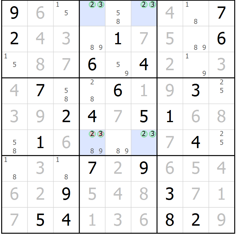 Position des candidats pour la solution de la Gr 76 page 79 du magazine de sudoku Virtuose n° 117