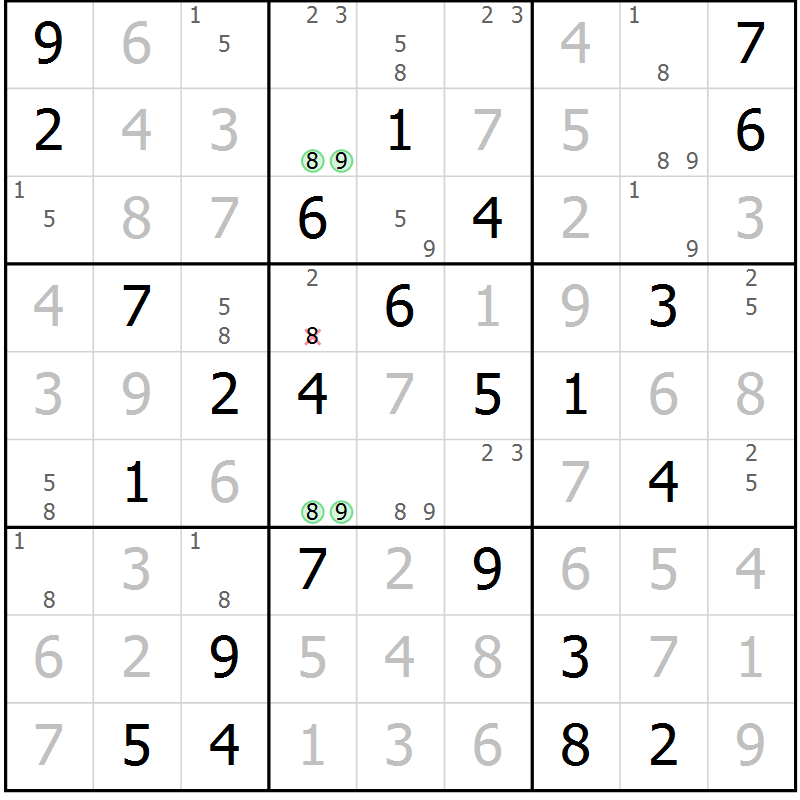 Position des candidats pour la solution de la Gr 76 page 79 du magazine de sudoku Virtuose n° 117