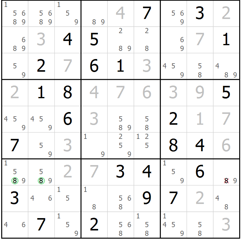 Position des candidats pour la solution de la Gr 77 page 80 du magazine de sudoku Virtuose n° 117