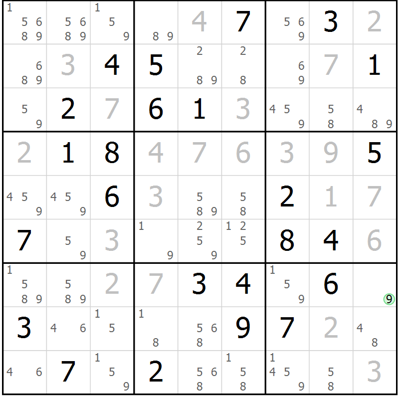 Position des candidats pour la solution de la Gr 77 page 80 du magazine de sudoku Virtuose n° 117