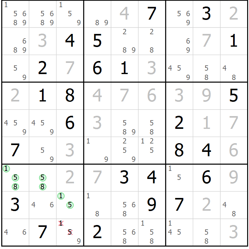 Position des candidats pour la solution de la Gr 77 page 80 du magazine de sudoku Virtuose n° 117