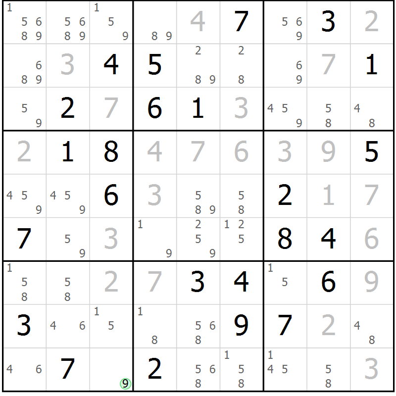 Position des candidats pour la solution de la Gr 77 page 80 du magazine de sudoku Virtuose n° 117