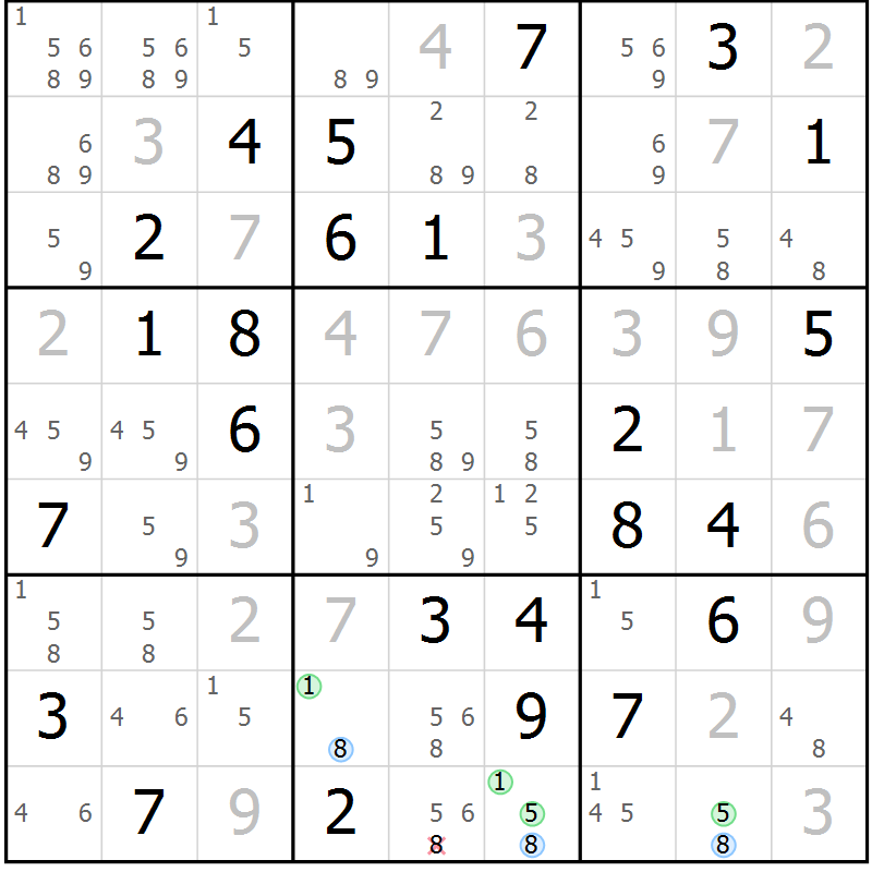 Position des candidats pour la solution de la Gr 77 page 80 du magazine de sudoku Virtuose n° 117