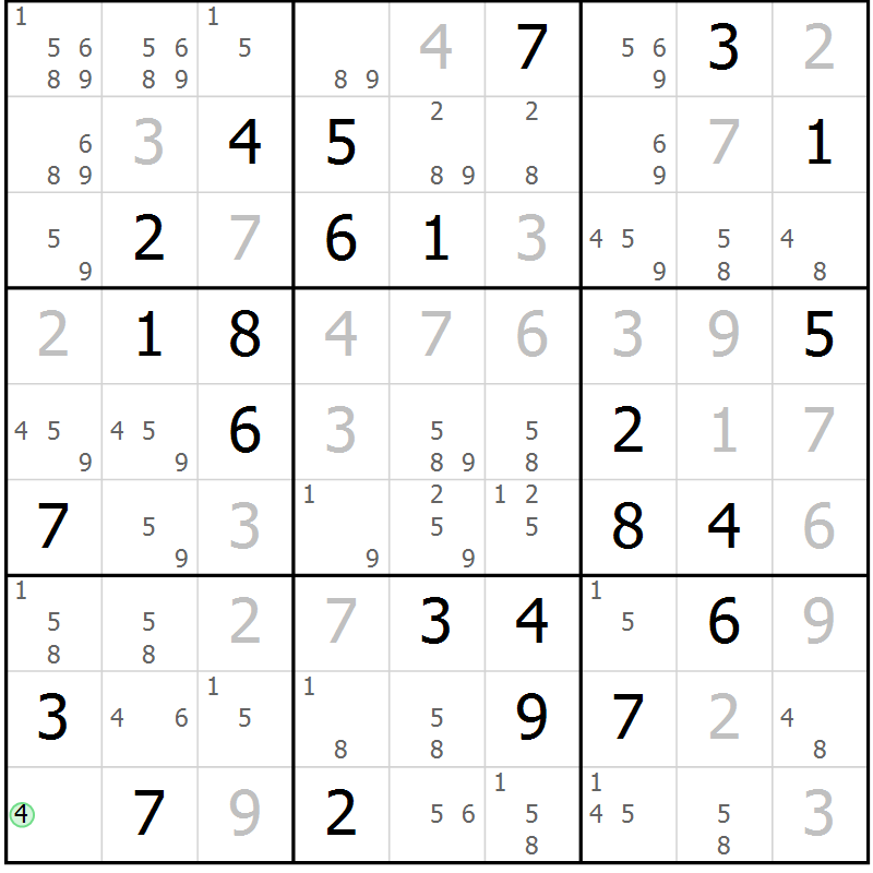 Position des candidats pour la solution de la Gr 77 page 80 du magazine de sudoku Virtuose n° 117