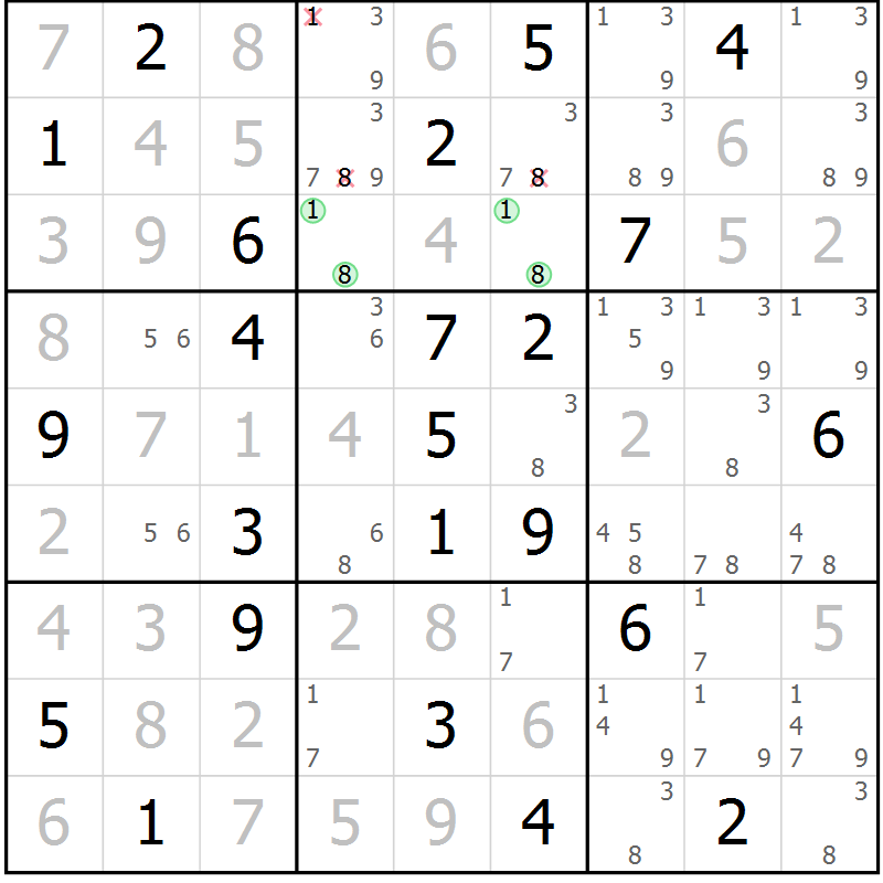 Position des candidats pour la solution de la Gr 78 page 81 du magazine de sudoku Virtuose n° 117