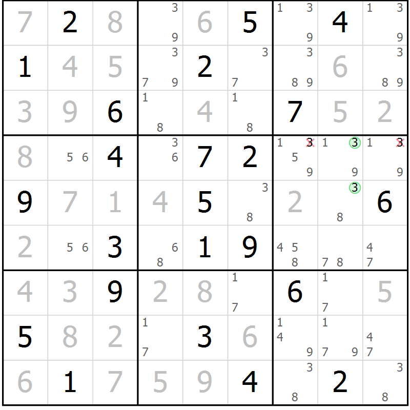 Position des candidats pour la solution de la Gr 78 page 81 du magazine de sudoku Virtuose n° 117