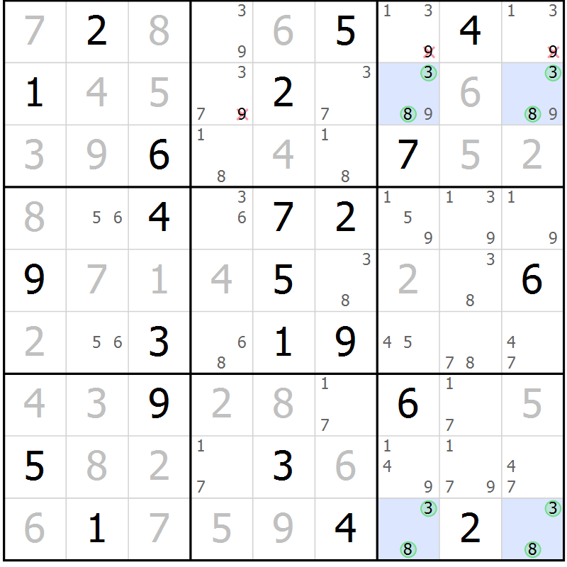 Position des candidats pour la solution de la Gr 78 page 81 du magazine de sudoku Virtuose n° 117
