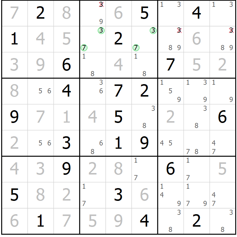 Position des candidats pour la solution de la Gr 78 page 81 du magazine de sudoku Virtuose n° 117