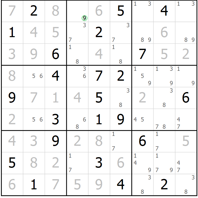 Position des candidats pour la solution de la Gr 78 page 81 du magazine de sudoku Virtuose n° 117