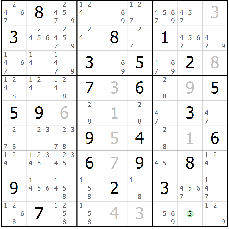 Position des candidats pour la solution de la Gr 79 page 82 du magazine de sudoku Virtuose n° 117