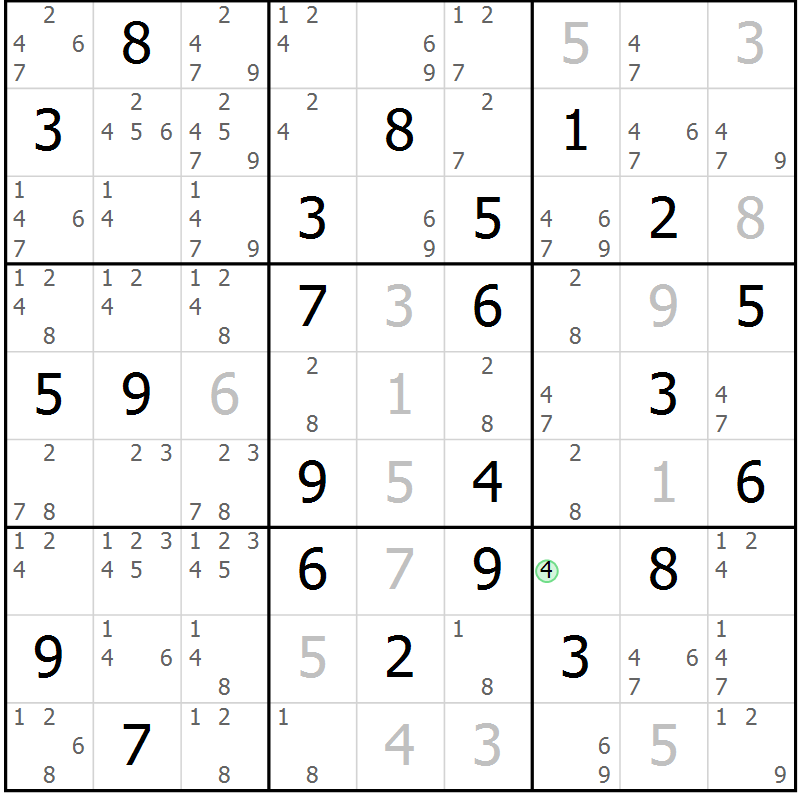 Position des candidats pour la solution de la Gr 79 page 82 du magazine de sudoku Virtuose n° 117