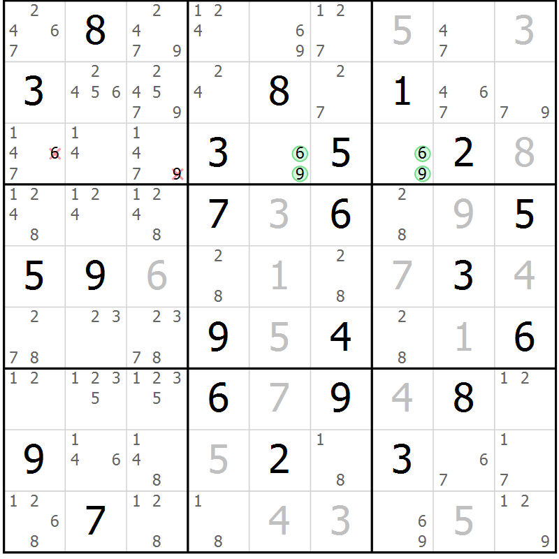 Position des candidats pour la solution de la Gr 79 page 82 du magazine de sudoku Virtuose n° 117
