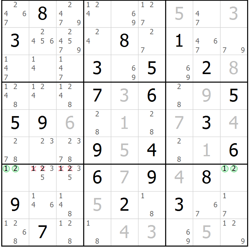 Position des candidats pour la solution de la Gr 79 page 82 du magazine de sudoku Virtuose n° 117
