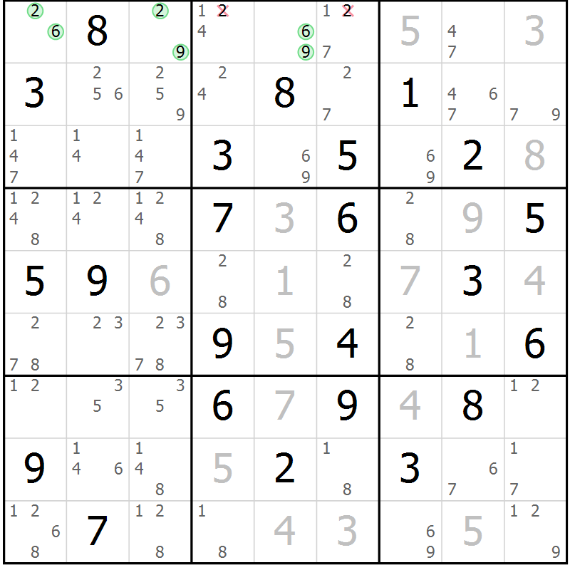 Position des candidats pour la solution de la Gr 79 page 82 du magazine de sudoku Virtuose n° 117