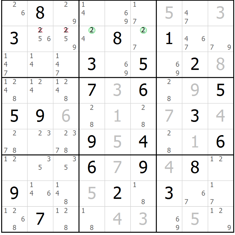 Position des candidats pour la solution de la Gr 79 page 82 du magazine de sudoku Virtuose n° 117
