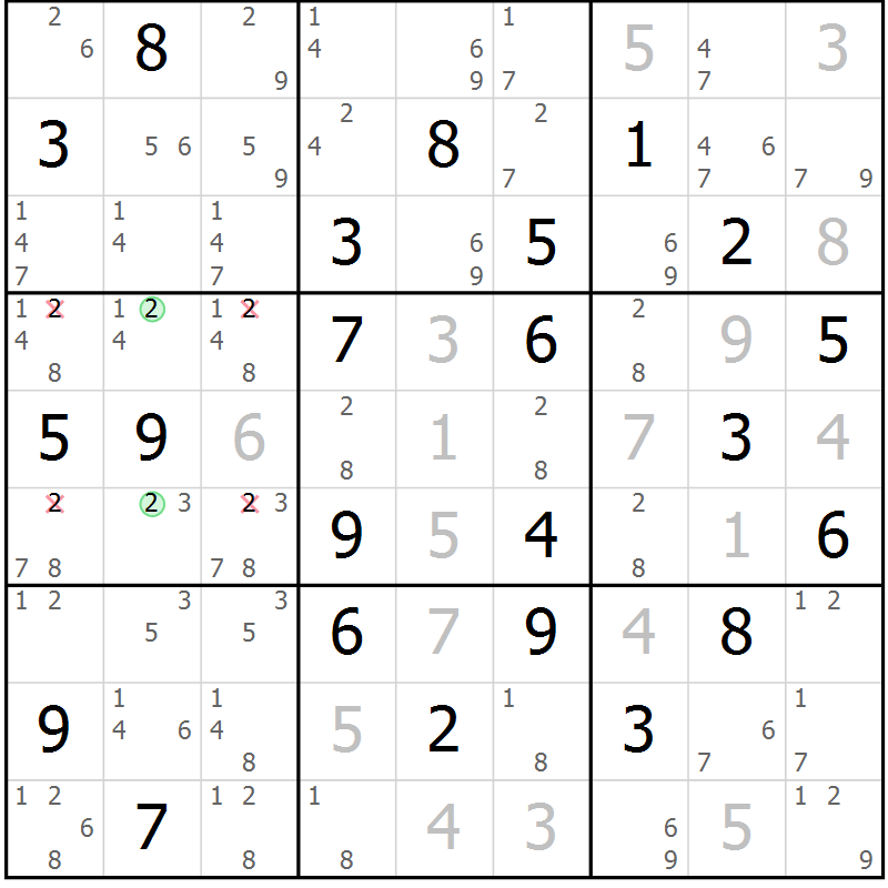 Position des candidats pour la solution de la Gr 79 page 82 du magazine de sudoku Virtuose n° 117