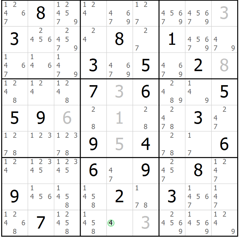 Position des candidats pour la solution de la Gr 79 page 82 du magazine de sudoku Virtuose n° 117