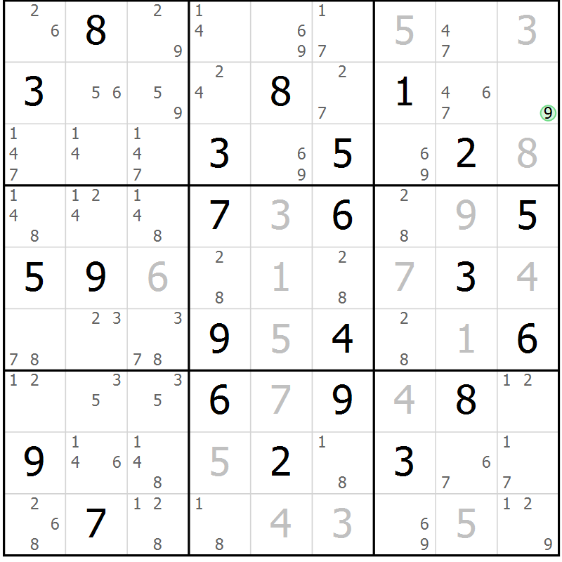 Position des candidats pour la solution de la Gr 79 page 82 du magazine de sudoku Virtuose n° 117