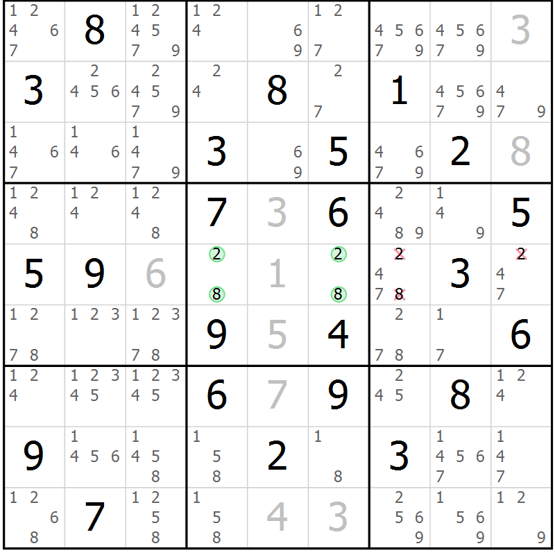 Position des candidats pour la solution de la Gr 79 page 82 du magazine de sudoku Virtuose n° 117