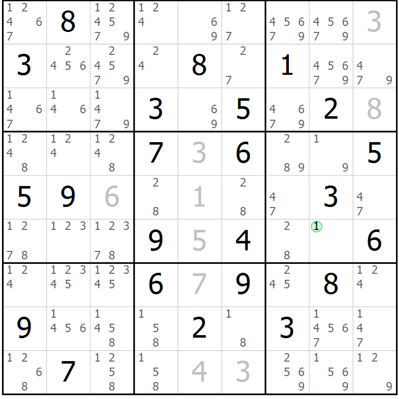 Position des candidats pour la solution de la Gr 79 page 82 du magazine de sudoku Virtuose n° 117