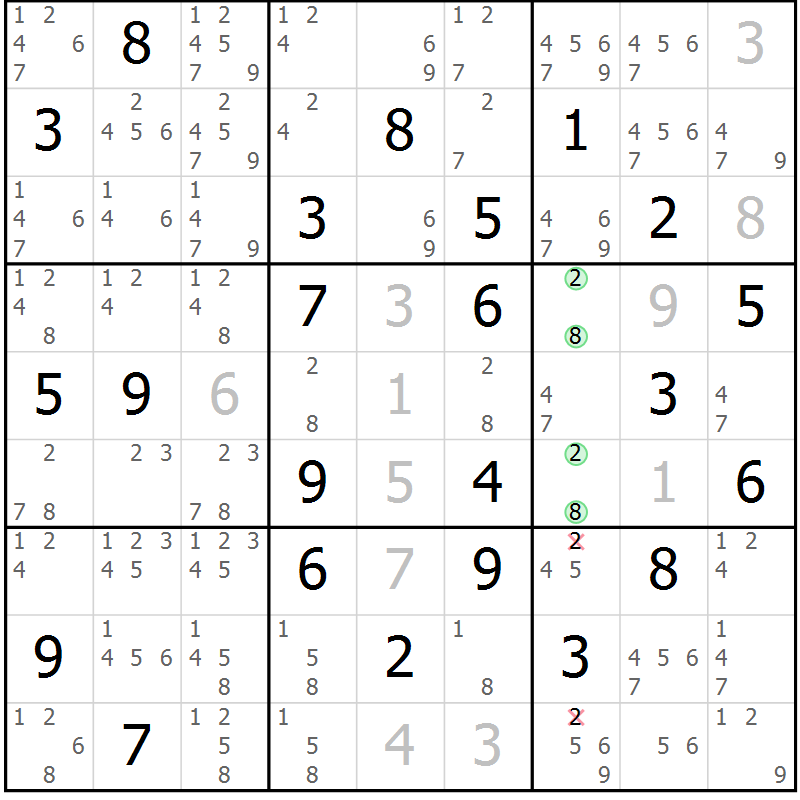 Position des candidats pour la solution de la Gr 79 page 82 du magazine de sudoku Virtuose n° 117