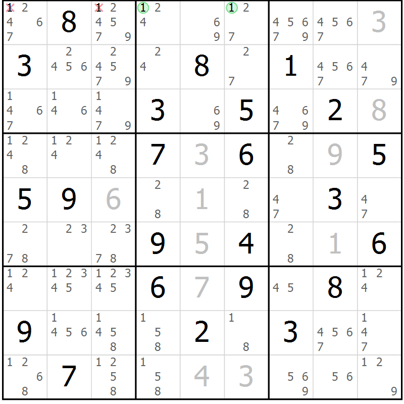 Position des candidats pour la solution de la Gr 79 page 82 du magazine de sudoku Virtuose n° 117