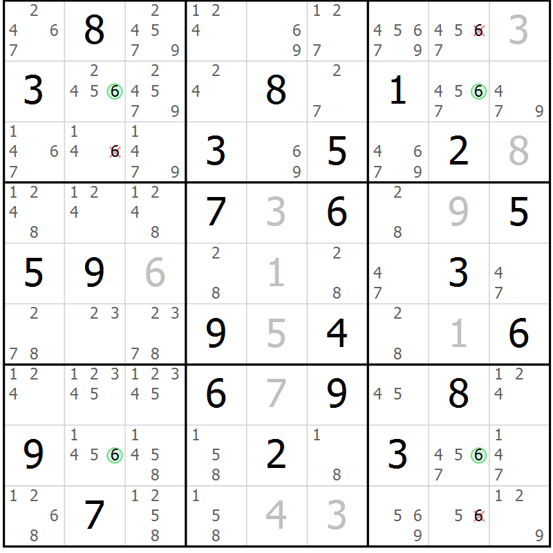 Position des candidats pour la solution de la Gr 79 page 82 du magazine de sudoku Virtuose n° 117