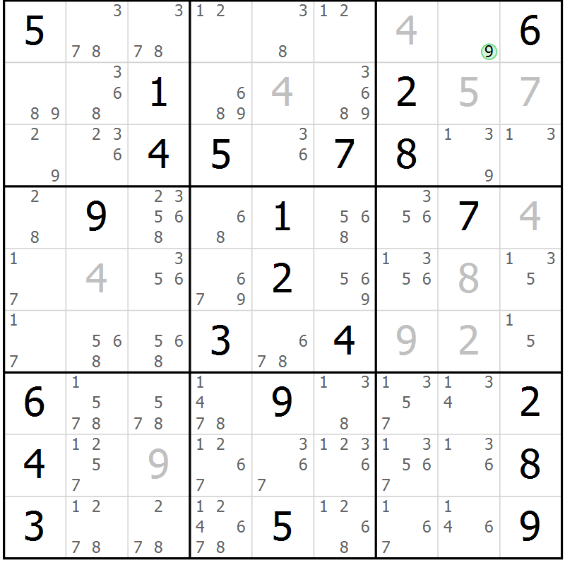 Position des candidats pour la solution de la Gr 8 page 11 du magazine de sudoku Virtuose n° 117