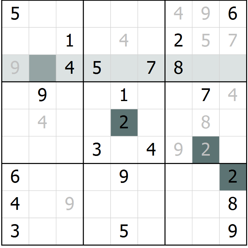 Position des candidats pour la solution de la Gr 8 page 11 du magazine de sudoku Virtuose n° 117