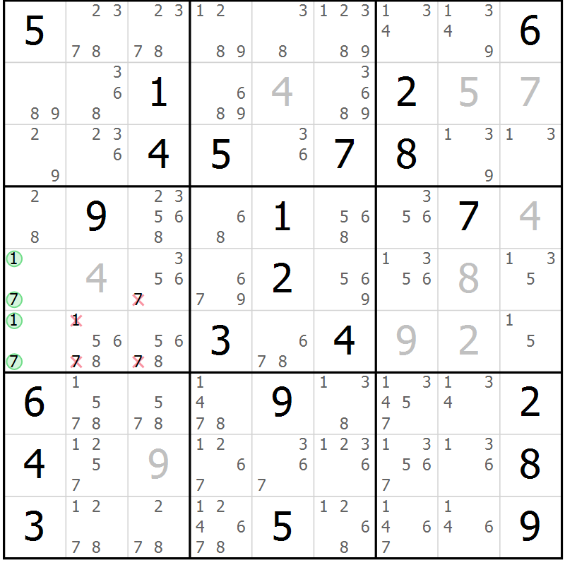 Position des candidats pour la solution de la Gr 8 page 11 du magazine de sudoku Virtuose n° 117