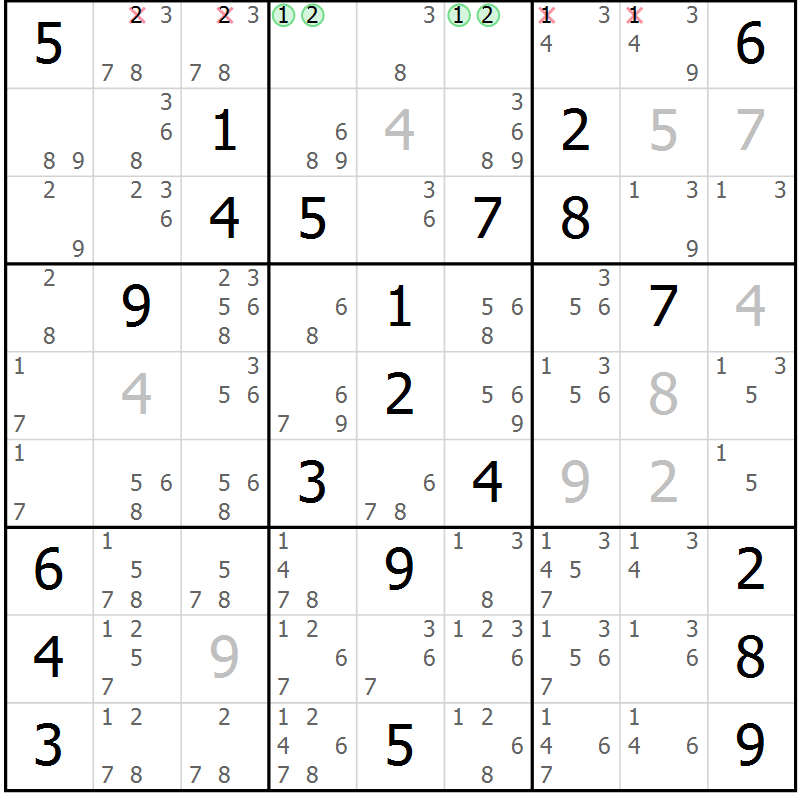 Position des candidats pour la solution de la Gr 8 page 11 du magazine de sudoku Virtuose n° 117