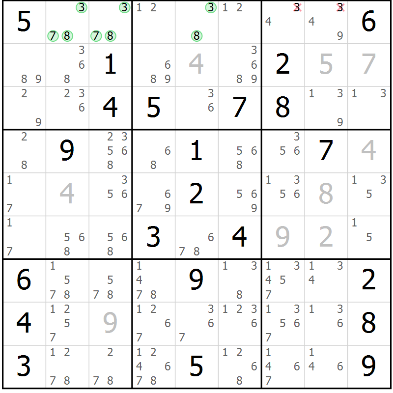 Position des candidats pour la solution de la Gr 8 page 11 du magazine de sudoku Virtuose n° 117